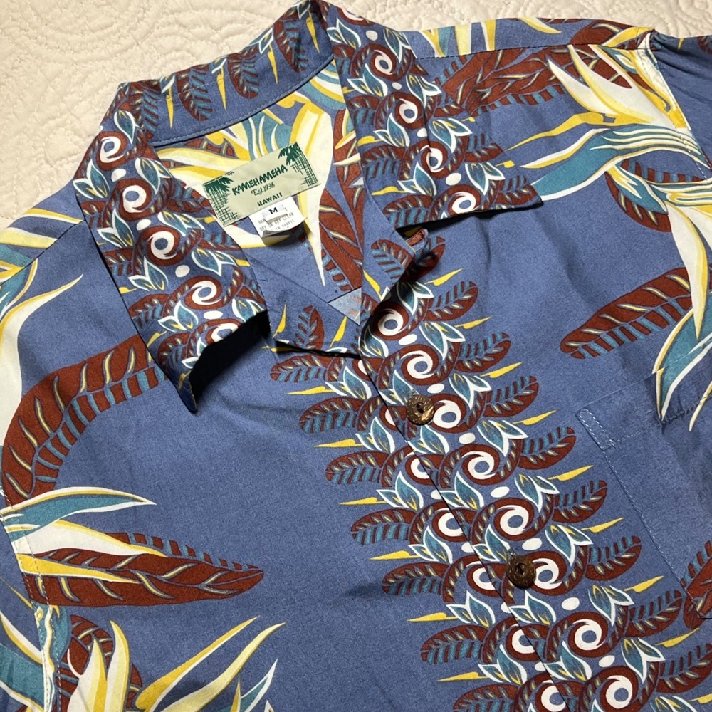 Vintage Kamehameha Hawaiian Shirt‎ Rayon Hawaii M Paper Tag Birds of Paradise